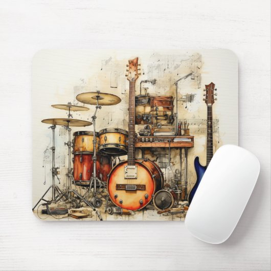 Rock and Roll Music Drums Gitarrensymbole Mousepad (Mit Mouse)