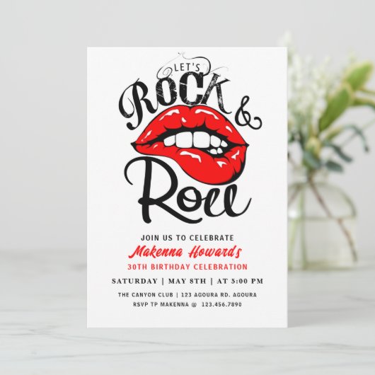 Rock and Roll Party, Rock & Roll BIRTHDAY, Einladung (Stehend Vorderseite)
