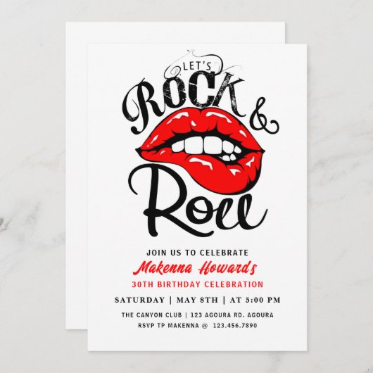 Rock and Roll Party, Rock & Roll BIRTHDAY, Einladung (Vorne/Hinten)