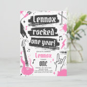 Rock and Roll Party Rocked One Year 1 Einladung (Stehend Vorderseite)