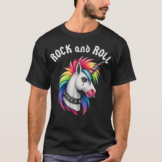 Rock-and-Roll-Regenbogen-Einhorn-Emo-Goth T-Shirt (Vorderseite)