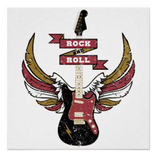 Rock and Roll - Retro Electric Guitar Poster