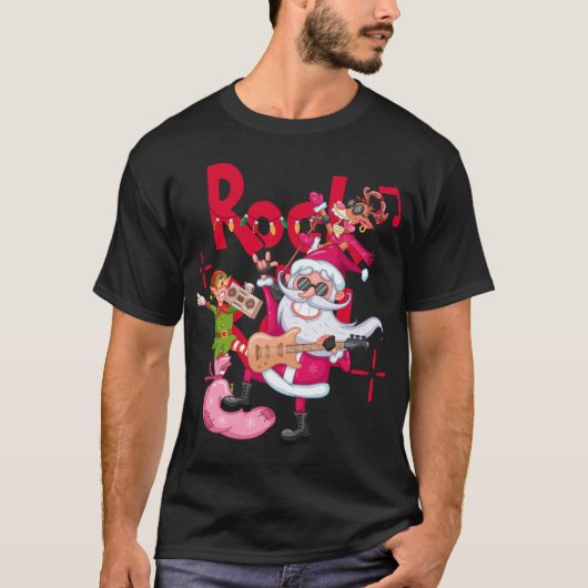 Rock and Roll Santa Claus | Christmas Black Unisex T-Shirt (Vorderseite)