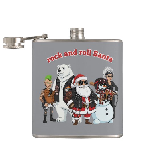 Rock and Roll Santa | Funny Biker Punk Weihnachten Flachmann (Geöffnet)
