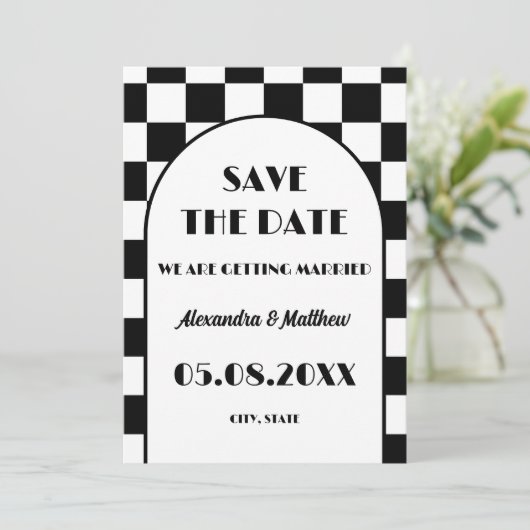 Rock and Roll Schwarz-weiß Retro 50er Save The Date (Stehend Vorderseite)