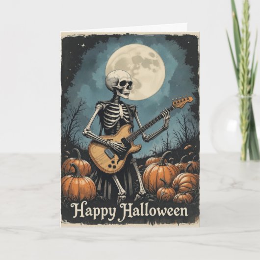 Rock and Roll Skeleton Halloween Music Lovers Karte (Vorderseite)