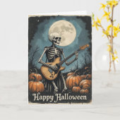 Rock and Roll Skeleton Halloween Music Lovers Karte (Gelbe Blume)