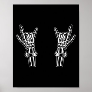 Rock and Roll Skeleton Handrock Rock on Funny Rock Poster