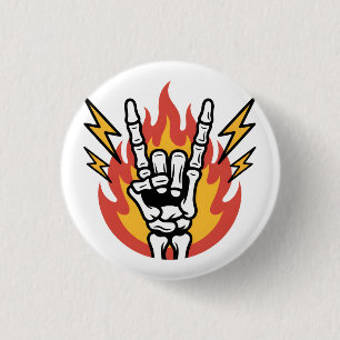 Rock-and-Roll-Skeletthand: Klassischer Rock-On-Gru Button