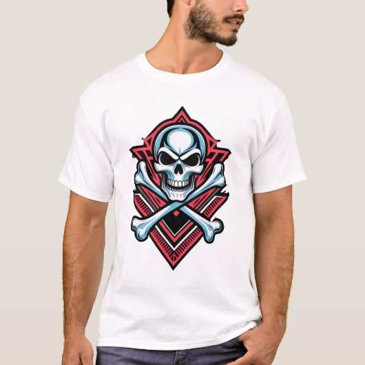 Rock and Roll Skull & Crossbones Tattoo T - Shirt  (Vorderseite)