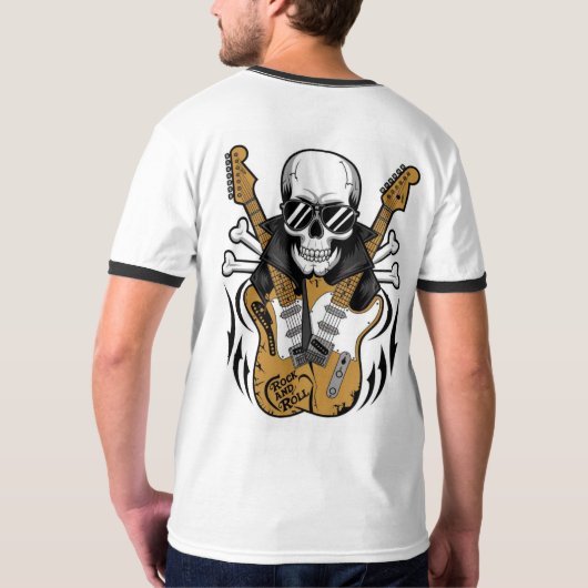 Rock and Roll Skulls and Guitars T-Shirt (Schwarz voll)