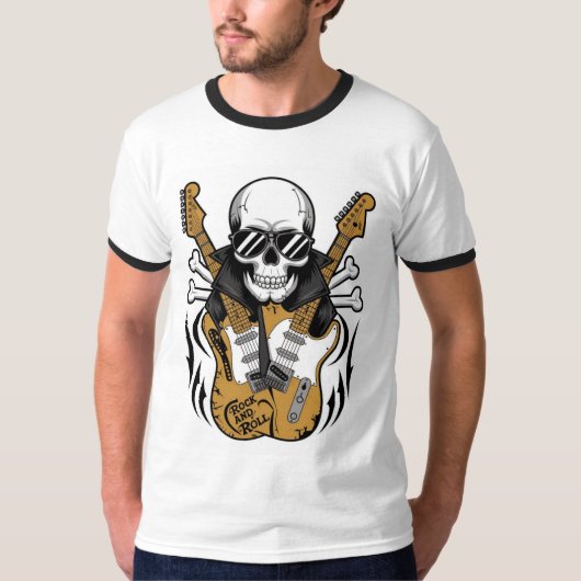 Rock and Roll Skulls and Guitars T-Shirt (Vorderseite)