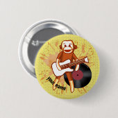 Rock and Roll Sock Monkey benutzerdefinierter Name Button (Vorne & Hinten)