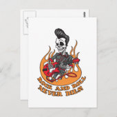 Rock and Roll stirbt nie Skeleton Gitarre Postkarte (Vorne/Hinten)