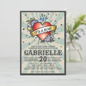 Rock and Roll Tattoo Kinderdusche Einladung (Stehend Vorderseite)