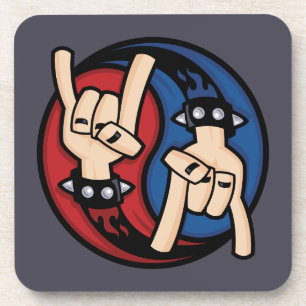 Rock and Roll Teufelshörner Yin Yang Getränkeuntersetzer