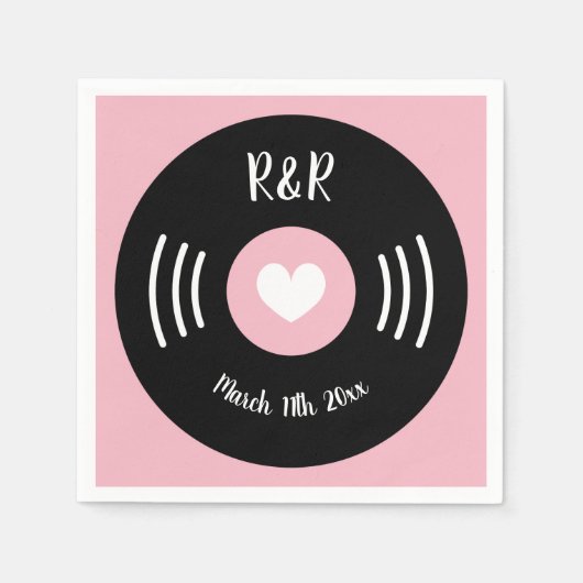 Rock and Roll-Thema Vinyl Musik-Platte Hochzeit Serviette (Vorderseite)