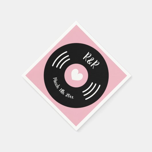 Rock and Roll-Thema Vinyl Musik-Platte Hochzeit Serviette (Ecke)