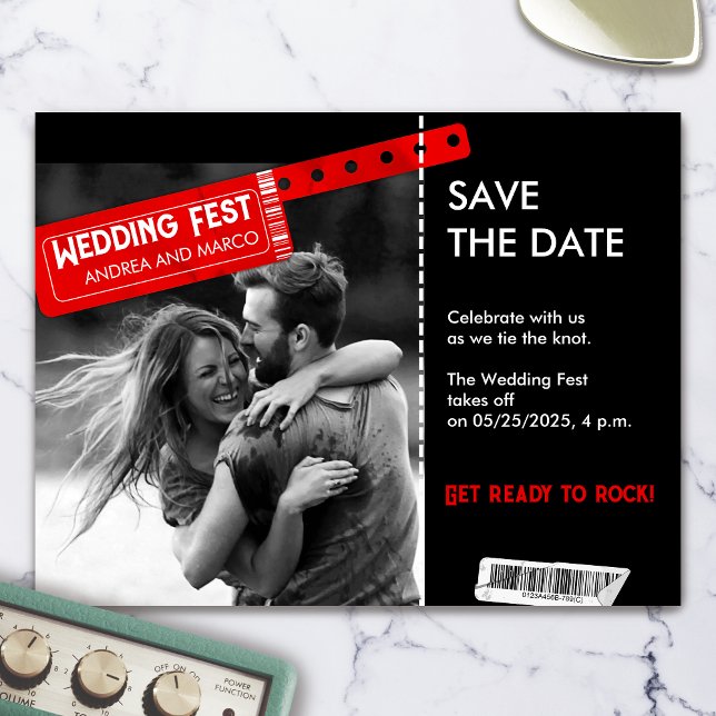 Rock and Roll Wedcket Magnet Save the Date (Rock and Roll Wedding Ticket Concert Save the Date)