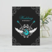 Rock and Roll Wedding Aquamarin Black Einladung (Stehend Vorderseite)