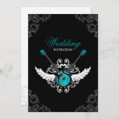 Rock and Roll Wedding Aquamarin Black Einladung (Vorne/Hinten)