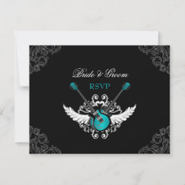 Rock and Roll Wedding Aquamarin Black RSVP card Karte