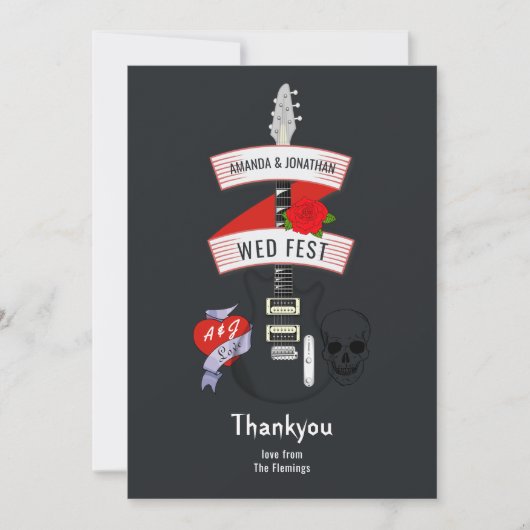 Rock and Roll Wedding Dankeskarte (Vorderseite)
