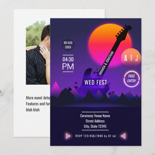 Rock and Roll Wedding Foto Einladung (Vorne/Hinten)