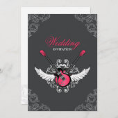Rock and Roll Wedding Fuchsia Gray Einladung (Vorne/Hinten)