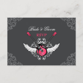 Rock and Roll Wedding Fuchsia Gray RSVP-Karte RSVP Karte
