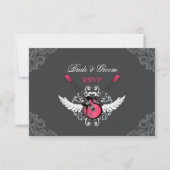 Rock and Roll Wedding Fuchsia Gray RSVP-Karte RSVP Karte (Vorderseite)