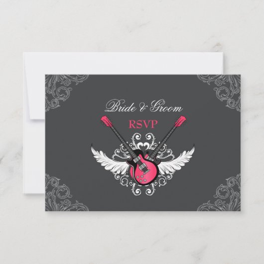 Rock and Roll Wedding Fuchsia Gray RSVP-Karte RSVP Karte (Vorderseite)
