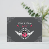 Rock and Roll Wedding Fuchsia Gray RSVP-Karte RSVP Karte (Stehend Vorderseite)