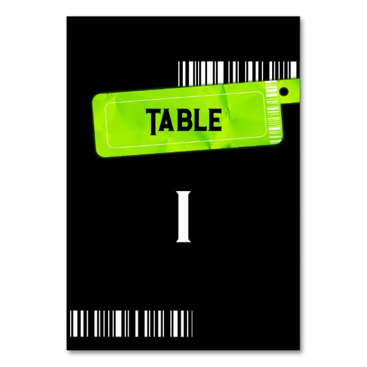 Rock and Roll Wedding Menü Tischnummer (Vorderseite)