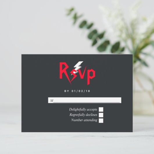 Rock and Roll Wedding Monogram RSVP Karte (Stehend Vorderseite)