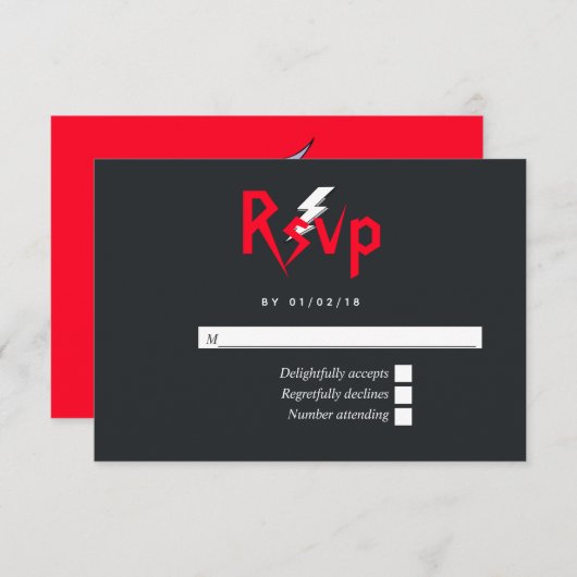 Rock and Roll Wedding Monogram RSVP Karte (Vorne/Hinten)