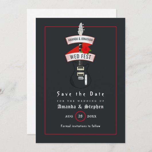 Rock and Roll Wedding Monogram Save the Date (Vorne/Hinten)