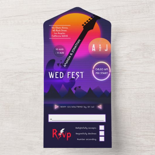 Rock and Roll Wedding Rockfest All In One Einladung (Innen Boden)