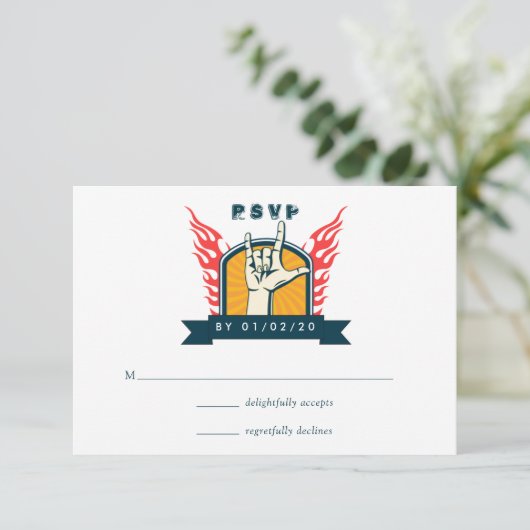 Rock and Roll Wedding RSVP Karte (Stehend Vorderseite)