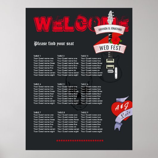 Rock and Roll Wedding Seating Chart Poster (Vorne)