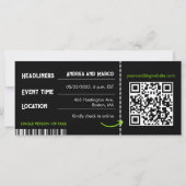 Rock and Roll Wedding Ticket Konzert Boarding Pass (Rückseite)