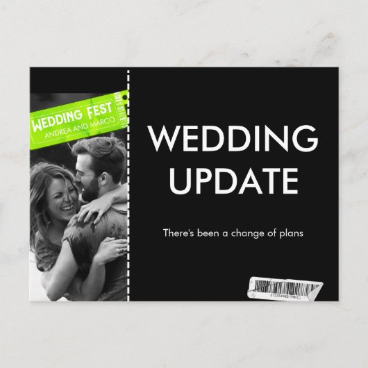 Rock and Roll Wedding Update Stornierung Postkarte (Vorderseite)