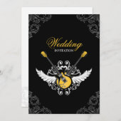 Rock and Roll Wedding Yellow Black Einladung (Vorne/Hinten)