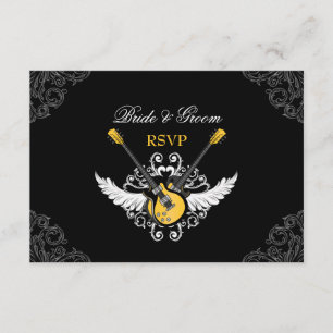 Rock and Roll Wedding Yellow Black RSVP-Karte RSVP Karte
