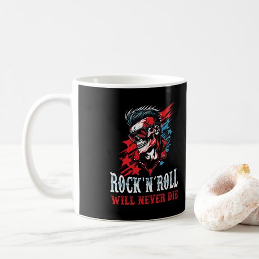 Rock and Roll wird nie die Kaffeetasse (Mit Donut)