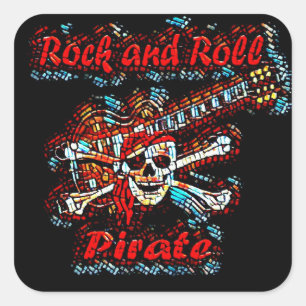 Rock-and-Rollgitarren-Piraten-Schädel Quadratischer Aufkleber