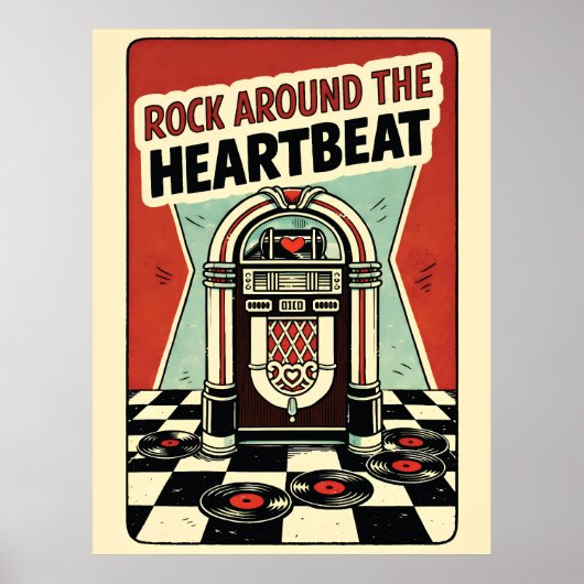 Rock Around the Heartbeat Retro-Jukebox Valentinst Poster (Vorne)