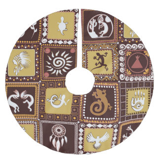 Rock Art Imitation: Vintages Muster. Polyester Weihnachtsbaumdecke