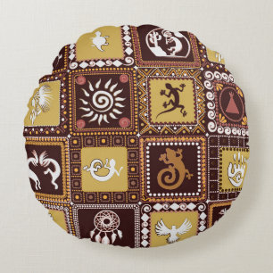 Rock Art Imitation: Vintages Muster. Rundes Kissen