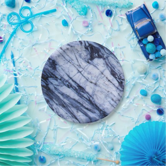 Rock aus blau-weißem Marmor Swirt Moderner Chic Pappteller (Party)